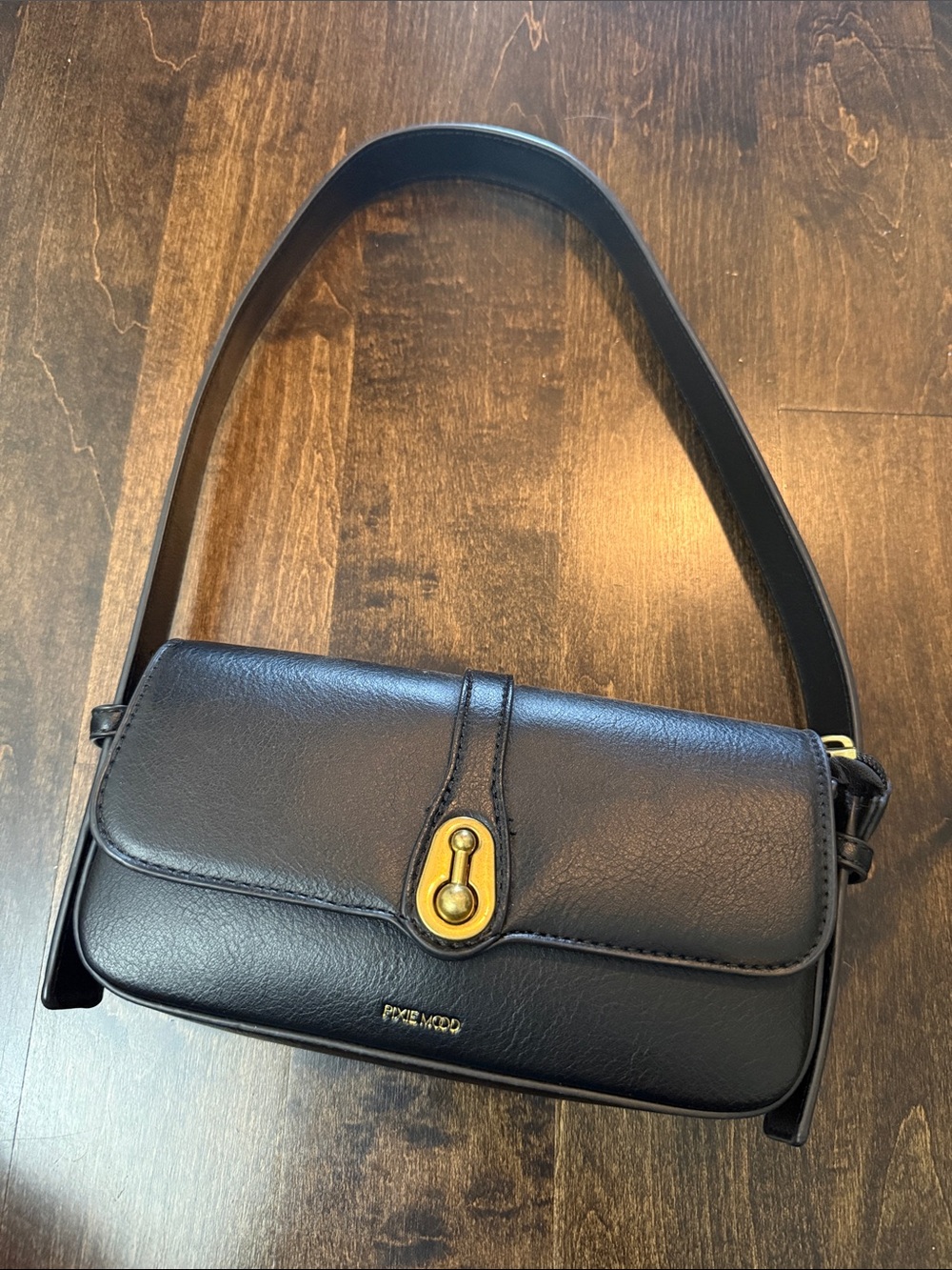 Pixie Mood Black Shoulder Bag with Gold Hardware